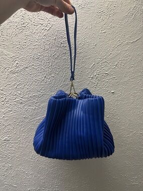 Blue Textured Pleated Crossbody Bag - Women